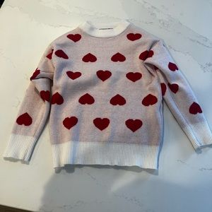 BMG kids girls white and red heart sweater - size XL fits like a size 5-6
